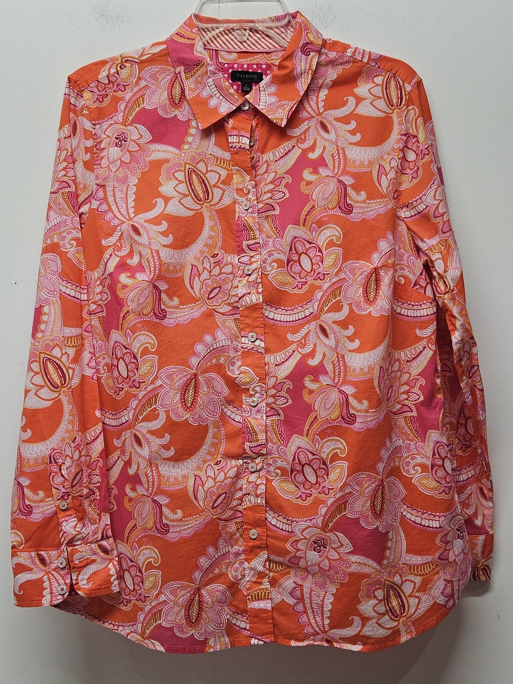 Talbots Paisley Button Front Long Sleeve Shirt Size L Multicolor Cotton